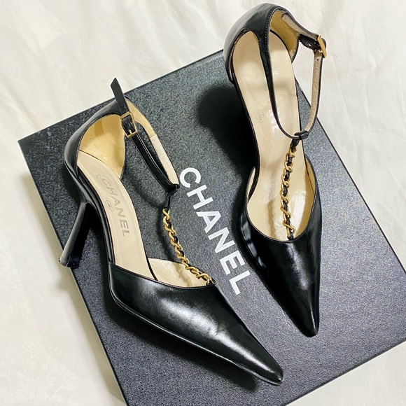 CHANEL Shoes - Authentic Chanel Pointed Toe Chain T Strap Pump